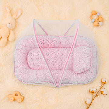 Baby Nest Bed with Mosquito Net – Safe, Cozy & Portable - Pink