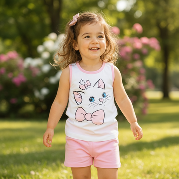 Pretty Kitty Girls Summer Set – Sleeveless Top + Pink Shorts