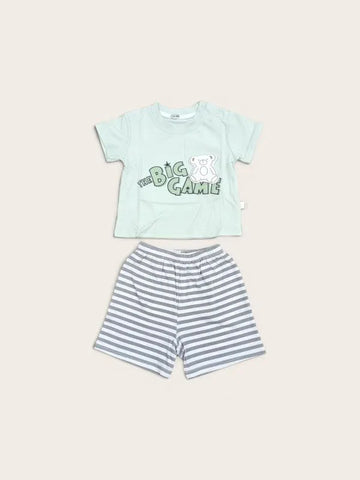"The Big Game" Baby Co-ord Set – T-Shirt & Striped Shorts