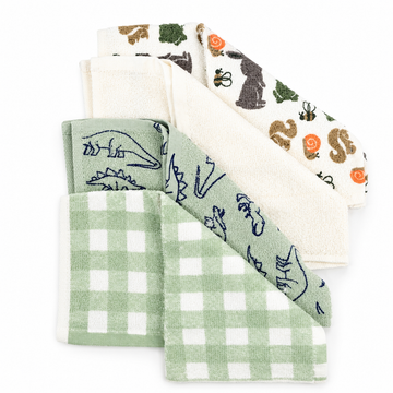Baby Cotton Terry Washcloth Set – 4-Pack Dinosaur & Nature Prints
