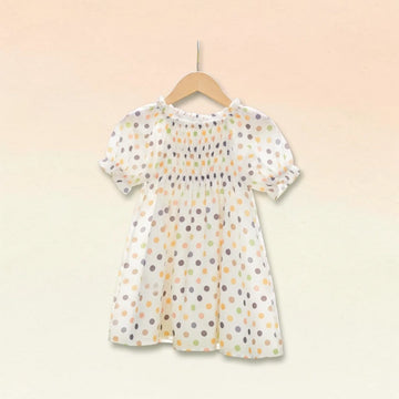 Confetti Dots Baby Girl Frock – Smocked Puff Sleeve Dress