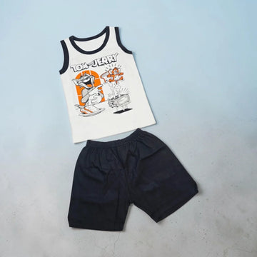 Cartoon Chase Boys Summer Set – Sleeveless Top + Navy Shorts