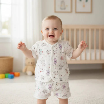 Baby Cartoon Animal Print Shirt & Shorts Set