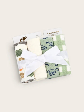 Baby Cotton Terry Washcloth Set – 4-Pack Dinosaur & Nature Prints