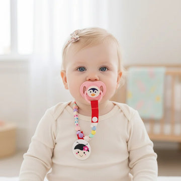 Baby Penguin Pacifier with Ladybug Bead Clip – Cute Cartoon Soother Set