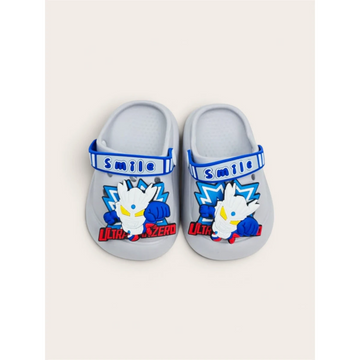 Kids Hero Cartoon Clogs – Grey & Blue (Smile Strap)