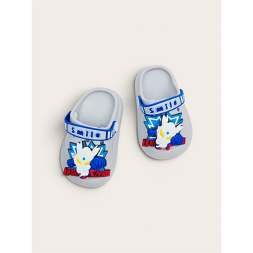Kids Hero Cartoon Clogs – Grey & Blue (Smile Strap)