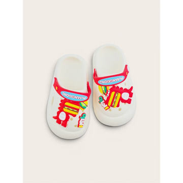 Kids Dino Burger Cartoon Clogs – White & Red