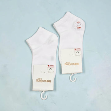 Kids Cute Bear Printed Ankle Socks – White (Pack of 2)