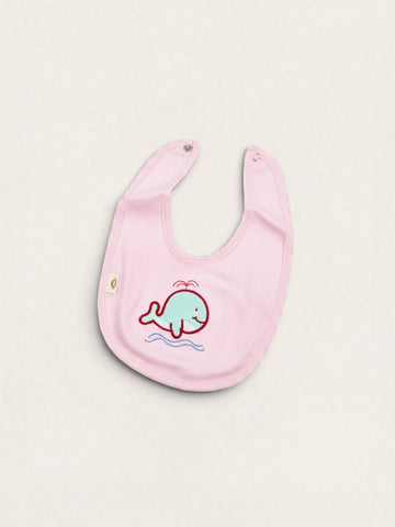 Baby Whale Embroidered Snap Bib – Pink