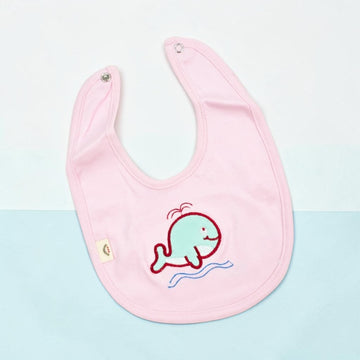 Baby Whale Embroidered Snap Bib – Pink