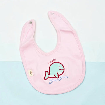 Baby Whale Embroidered Snap Bib – Pink