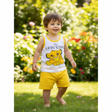 Disney Lion King Simba Printed Sleeveless Vest & Shorts Set – Yellow