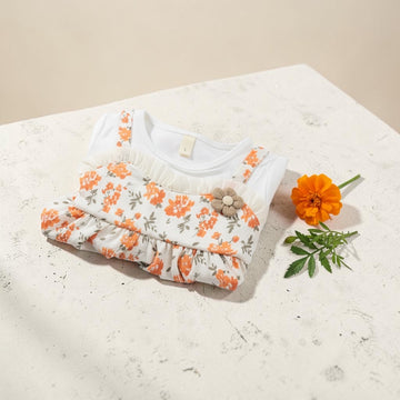 Orange Blossom Ruffle Baby Girl Romper