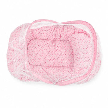 Baby Nest Bed with Mosquito Net – Safe, Cozy & Portable - Pink