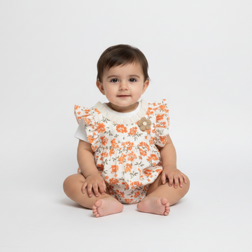 Orange Blossom Ruffle Baby Girl Romper