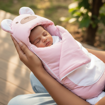Pink Bear Hug Baby Swaddle Sleeping Bag