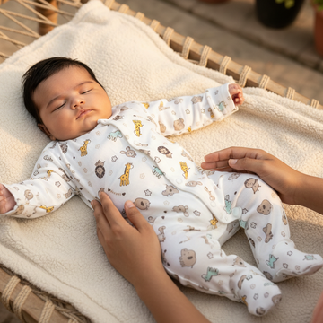 Safari Dreams Baby Sleepsuit – All-Over Animal Print with Feet
