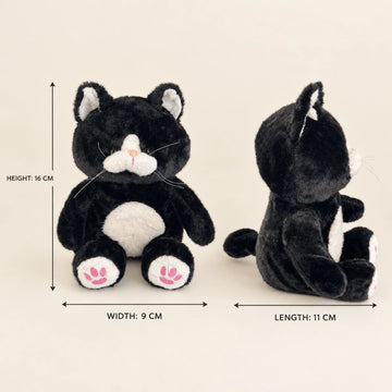 Tuxedo Cat Plush Toy - Chubby Black & White Kitten Stuffed Animal with Pink Paws