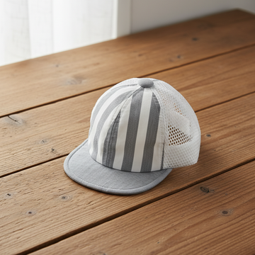 Grey Striped Mesh Baby Cap