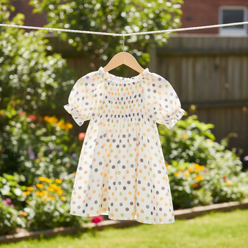 Confetti Dots Baby Girl Frock – Smocked Puff Sleeve Dress