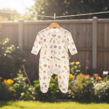 Safari Dreams Baby Sleepsuit – All-Over Animal Print with Feet