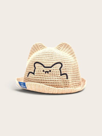 Baby Bear Ear Knit Fedora Hat – Beige