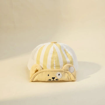 Baby Cat Face Yellow White Stripe Mesh Baseball Cap with 3D Ears