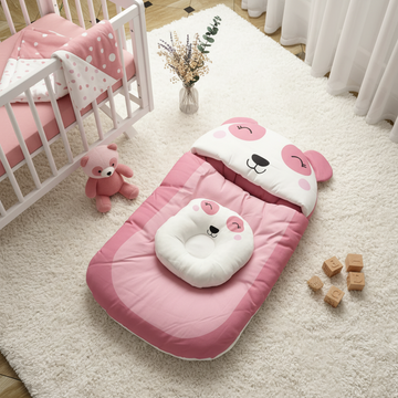 Blue Sleeping Panda Baby Nest Bed with Head Support Pillow Set Newborn Lounger