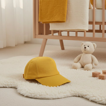 Mustard Yellow Textured Linen Baby Baseball Cap with Adjustable Strap