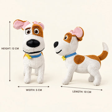 Brown and White Dog Plush Toy with Pink Ears