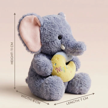 Grey Elephant Plush Toy with Yellow Moon Cushion