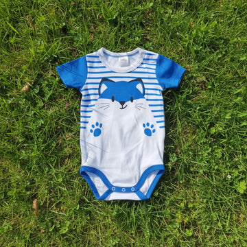 Blue Kitty Cat Baby Romper
