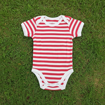 Cherry Stripe Baby Onesie – Soft Red & White Short Sleeve Bodysuit