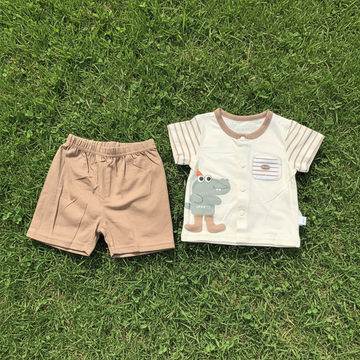 Little Monster Sports Baby Set – Crocodile Print T-Shirt & Khaki Shorts