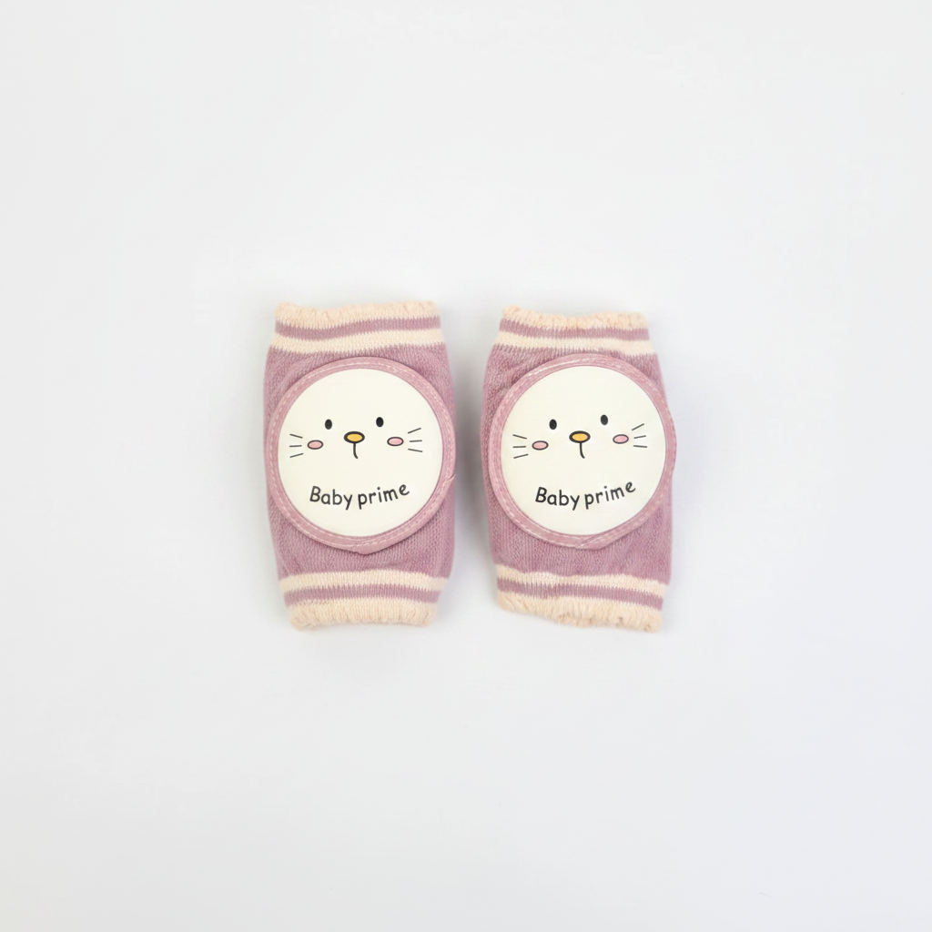Baby Prime Cat Face Mauve Pink Knee Pads - hero image front view white background both pads side by side
