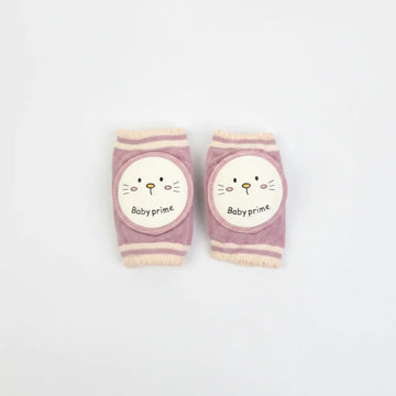 Baby Prime Cat Face Mauve Pink Fluffy Knee Pads Crawling Protectors - 1 Pair