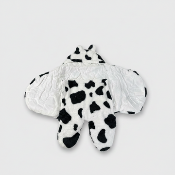 Cow print baby sleeping bag – hero image flat lay on white background showing full design