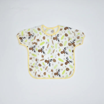 Deer Print Full Sleeve Baby Feeding Bib Smock with Pocket