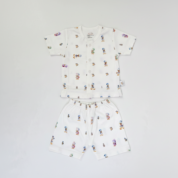 Happy Cosy Disney Characters All-Over Print Baby Pyjama Set Short & Long Sleeve White