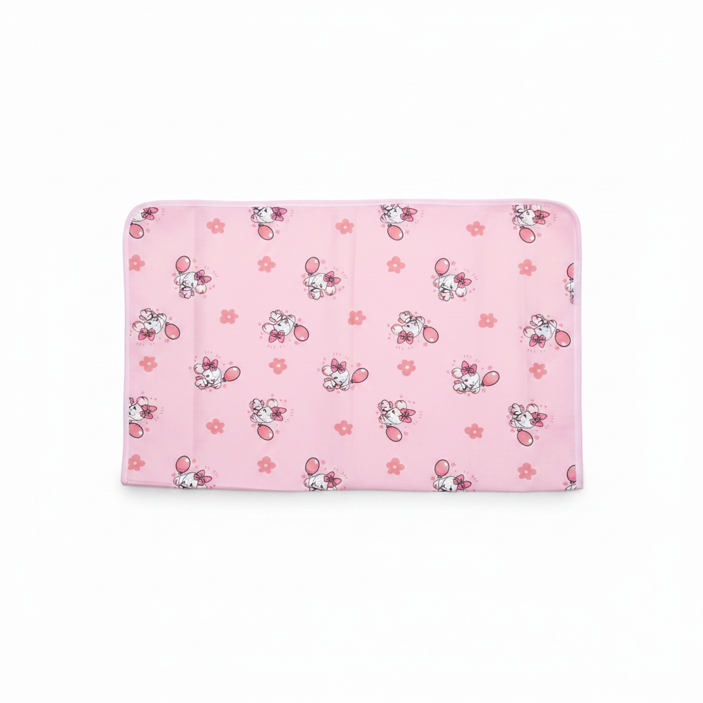 Pink Puppy Balloon Waterproof Baby Changing Mat - hero image front view white background showing full puppy balloon flower print