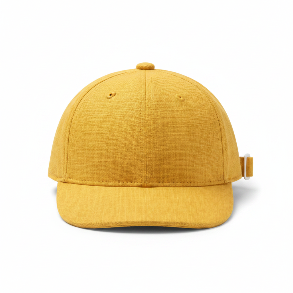 Mustard Yellow Textured Linen Baby Baseball Cap - hero image front view white background