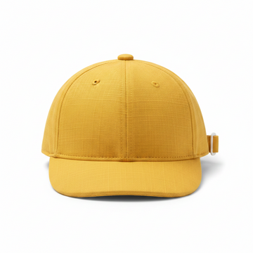Mustard Yellow Textured Linen Baby Baseball Cap - hero image front view white background