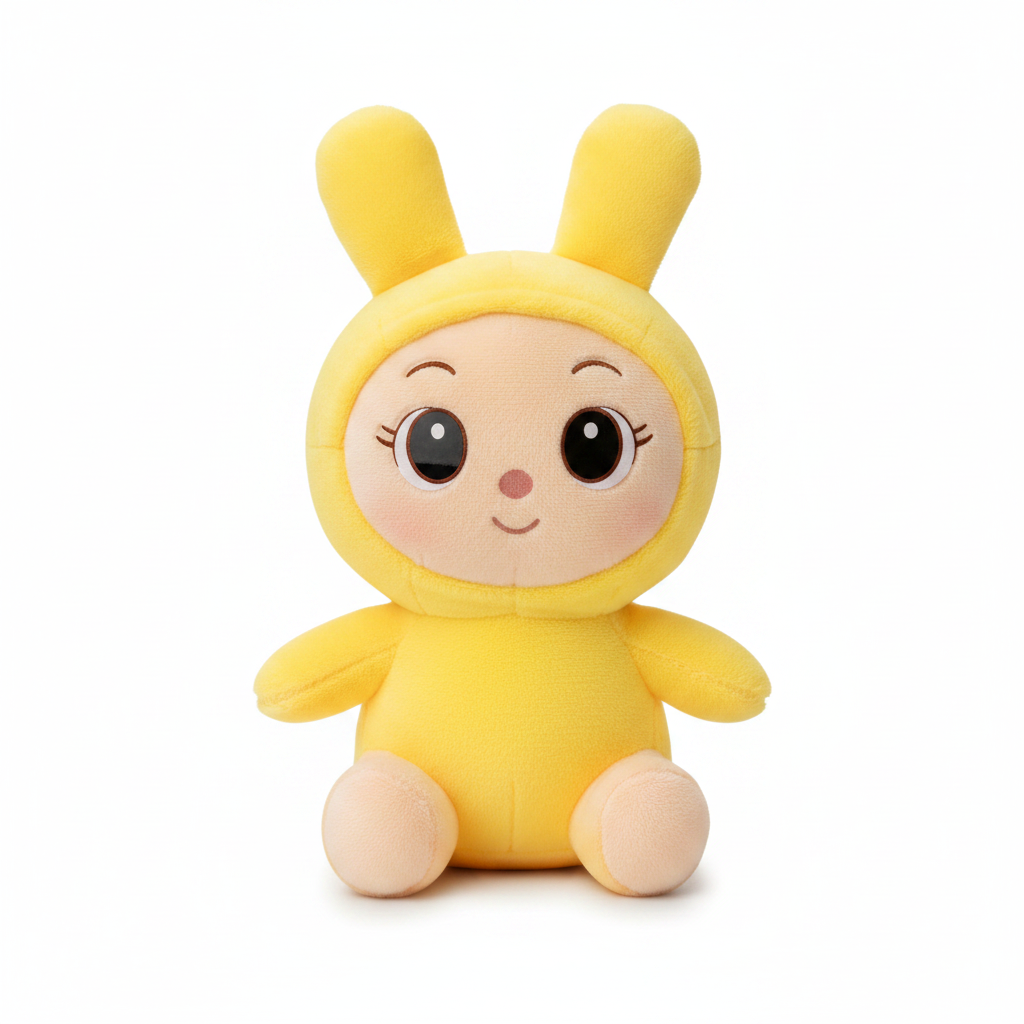 Yellow bunny girl plush doll – hero image on white background showing full doll with tall bunny ears and anime face