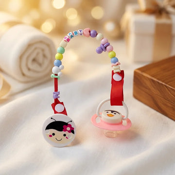 Baby Penguin Pacifier with Ladybug Bead Clip – Cute Cartoon Soother Set