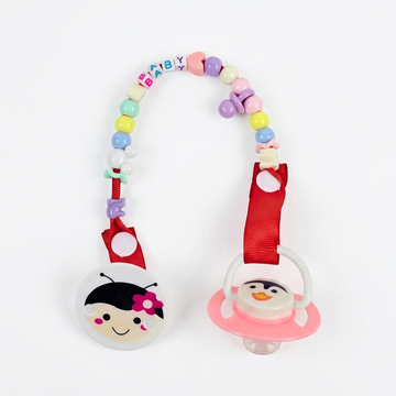 Baby Penguin Pacifier with Ladybug Bead Clip – Cute Cartoon Soother Set