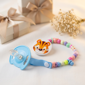 Baby Tiger Pacifier with Bead Clip – Cute Cartoon Soother Set for Boys