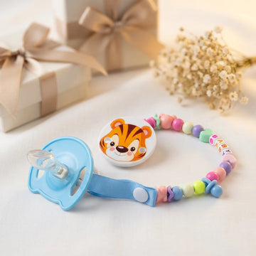 Baby Tiger Pacifier with Bead Clip – Cute Cartoon Soother Set for Boys