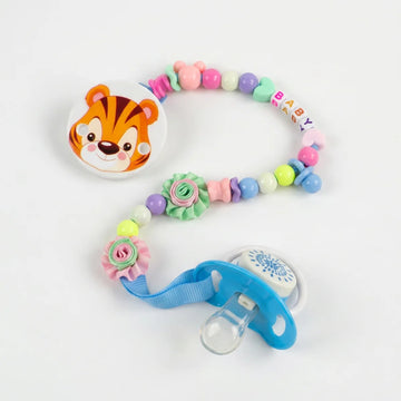 Baby Tiger Pacifier with Bead Clip – Cute Cartoon Soother Set for Boys