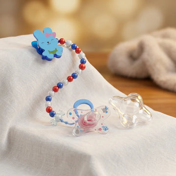 Baby Blue Bunny Pacifier Set – 2 Soothers with Cartoon Bead Clip